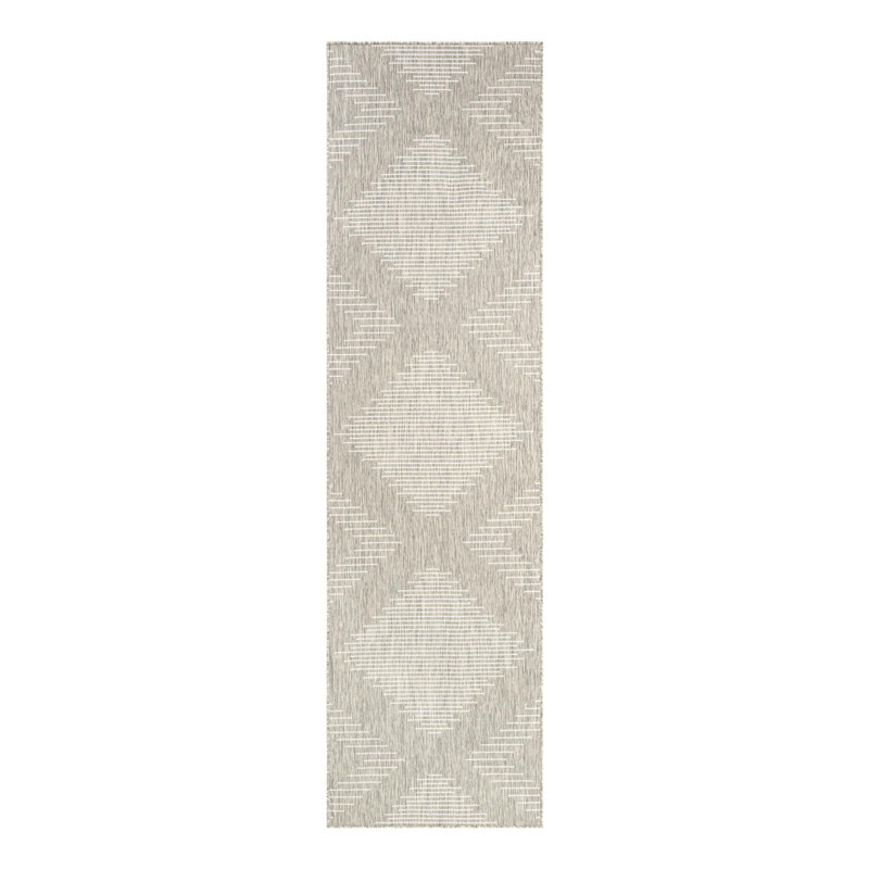 Tapis intérieur / extérieur gris Ava-Mary, Tapis de couloir 3 pi 3 po x 12 pi