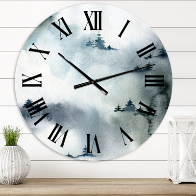 Minimaliste forêt d'hiver avec sapins enneigés - horloge murale moderne