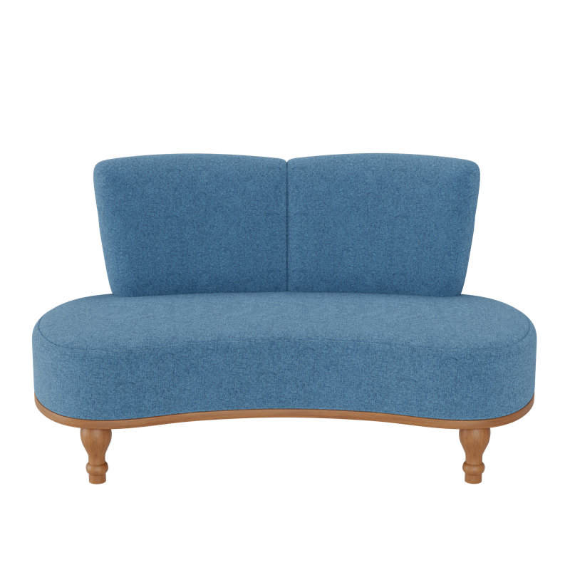 Upholstered Bench With Wooden Legs, Blue