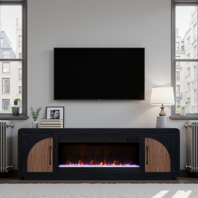 Meuble télé avec foyer 82 po Eclipse pour téléviseur de 90 po ou moins, fini clou de girofle et noyer naturel