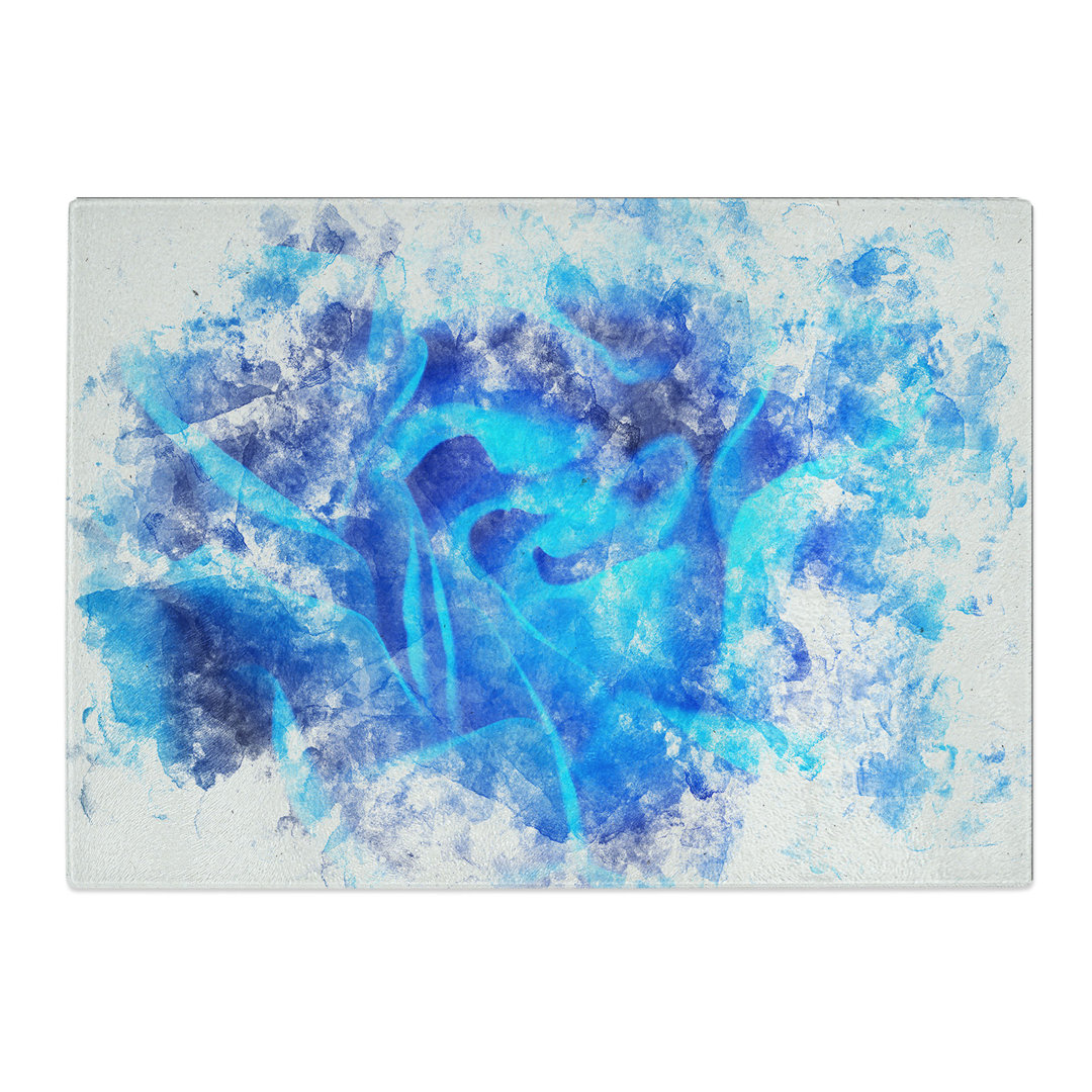 Tempered Glass Folded Rose Petals in Blue Chopping Board