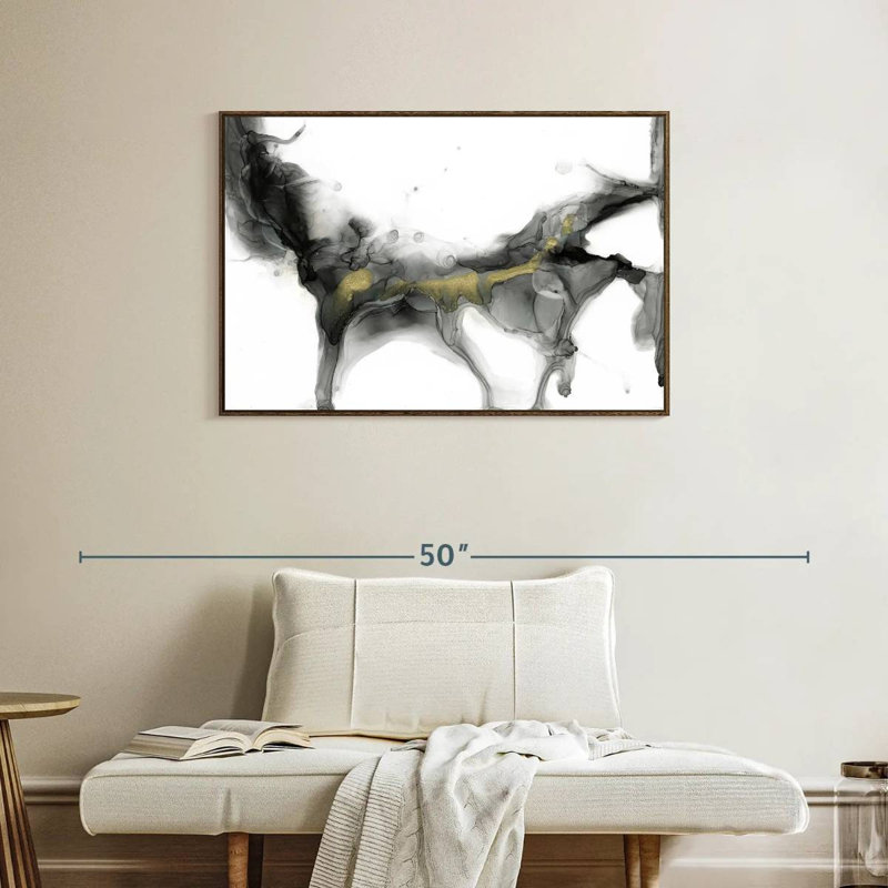 Golden Precipice II, 37 po x 25 po, Cadre flottant noyer
