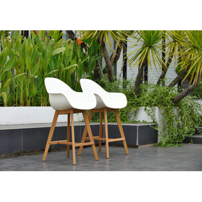 Rafael Teak Finish Patio Bar Chairs With Arms