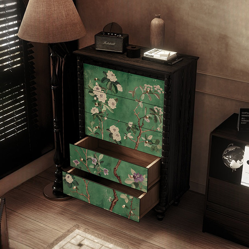 Commode décorative à cinq tiroirs Retro, Noir