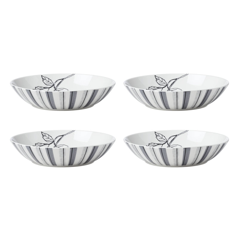 Gray and White Floral Porcelain 12-Piece Dinnerware Set