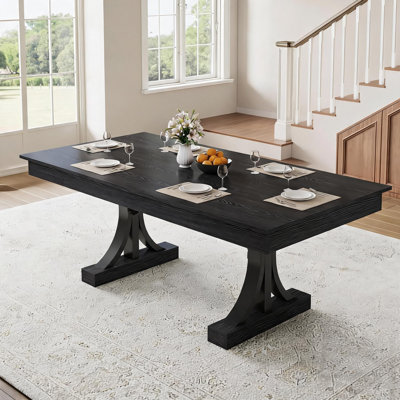 70.86" Industrial Dining Table for 6-8, Modern Rectangular Table with Drawers, Sturdy C-Shaped Metal Base