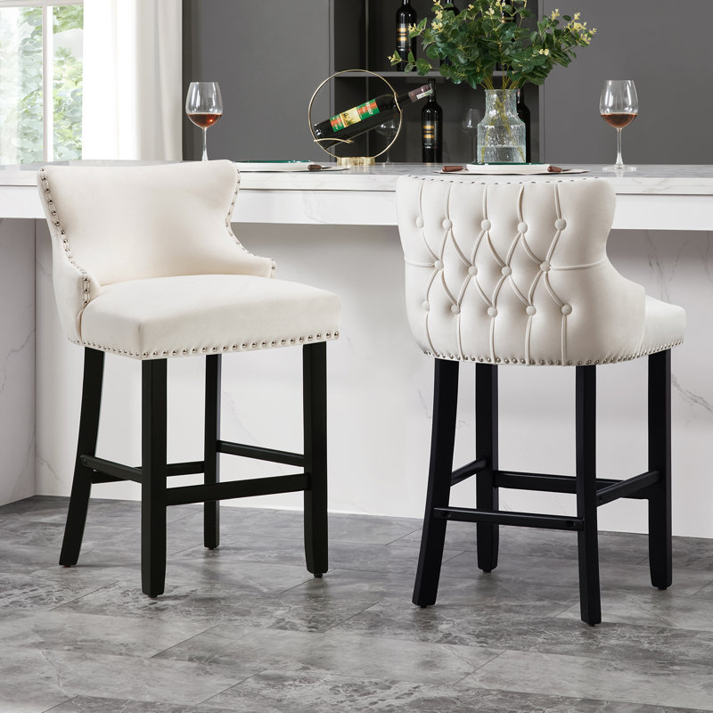 Tabourets de bar rembourrés en velours Lendell, Beige