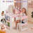 Kids MDF Vanity Table Set  In White And Pink With 1 Drawer And Storage Rack