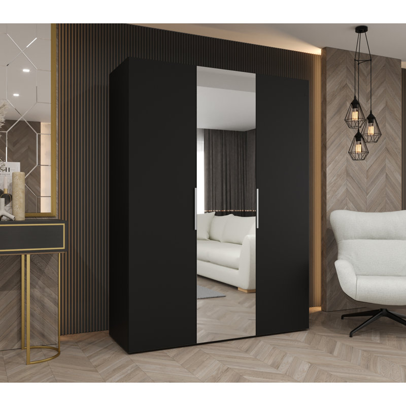 Manufactured Wood Wardrobe, black matt + handles: cashmere