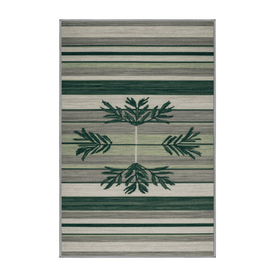 Washable Eucalyptus Light Gray Striped Area Rug