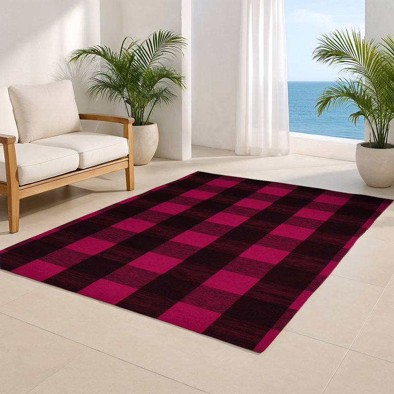 Tapis d'intérieur et d'extérieur à carreaux rouge, Rectangulaire 2 pi x 3 pi