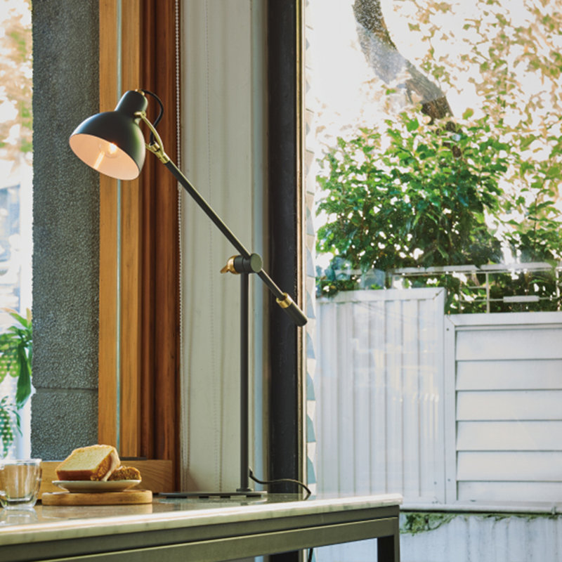 Krauss Adjustable Metal Desk Lamp, Black/Champagne Gold
