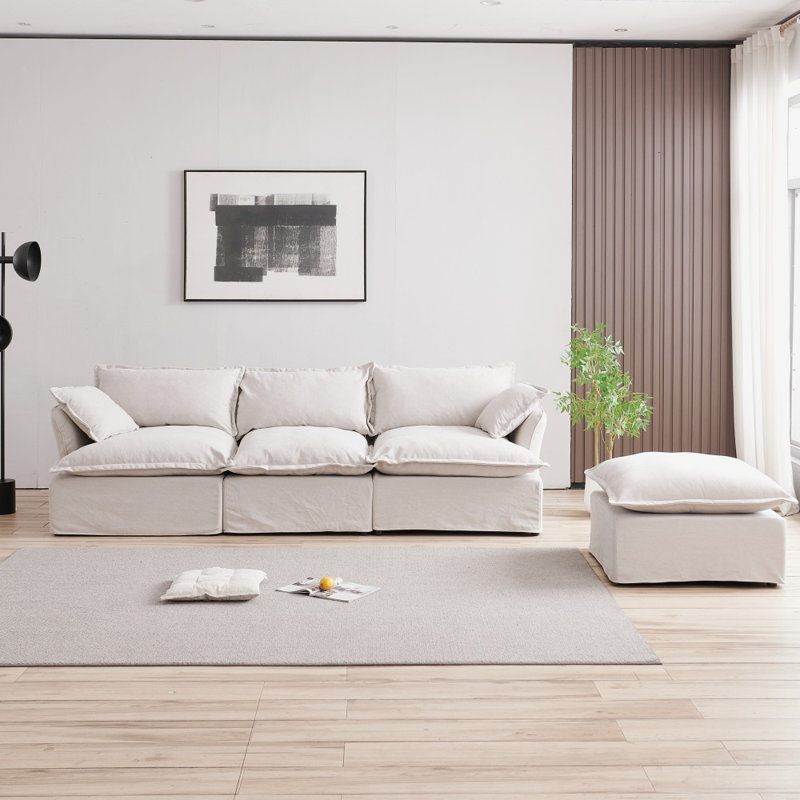 Canapé modulaire 115 po, Mélange de lin gris clair Mahamadou