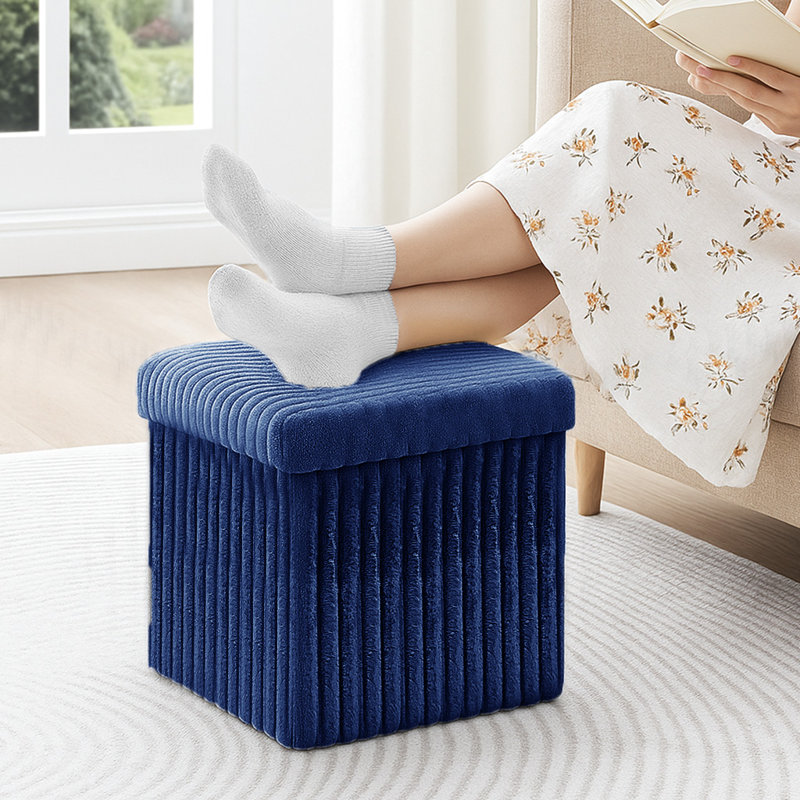 38 CORDUROY STORAGE BOX, Blue, 38cm H x 38cm W x 6cm D