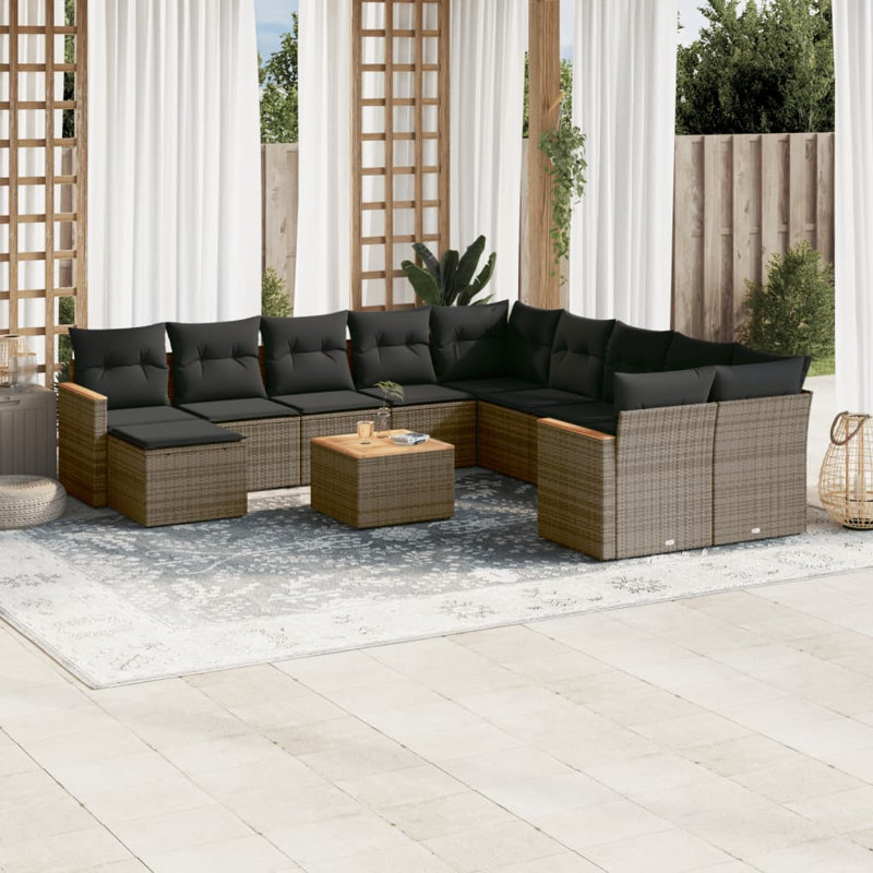  Garden Sofa Set Grey PE Rattan Large Modular Garden Sofa Set