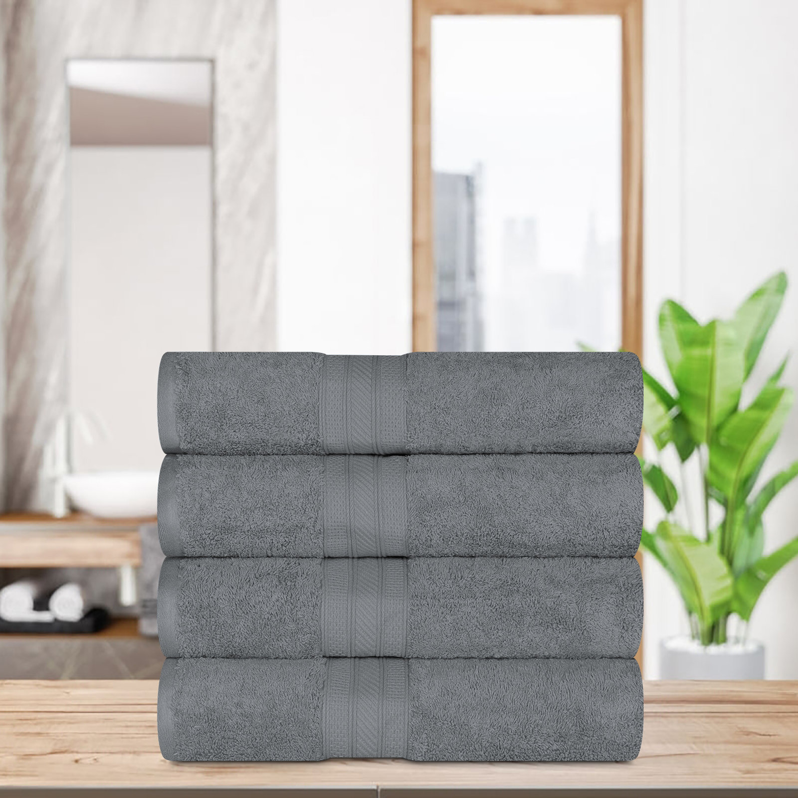 4-Piece Cotton Bath Towel Set, Gray
