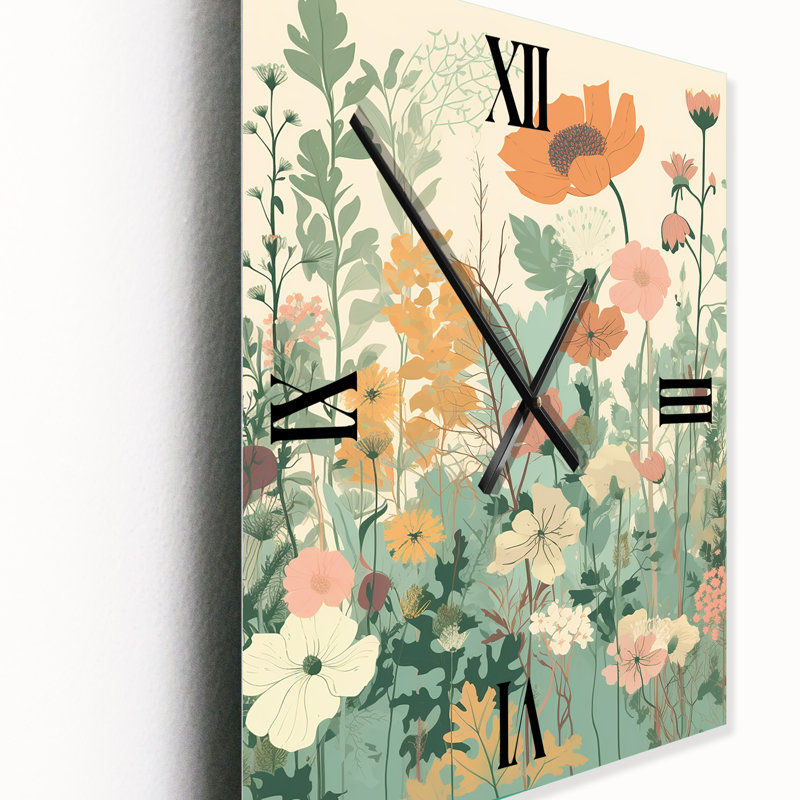 Horloge murale rétro Vintage Wildflowers In Pastel - Abstract Botanicals, H 28 po x l 12 po x P 1 po