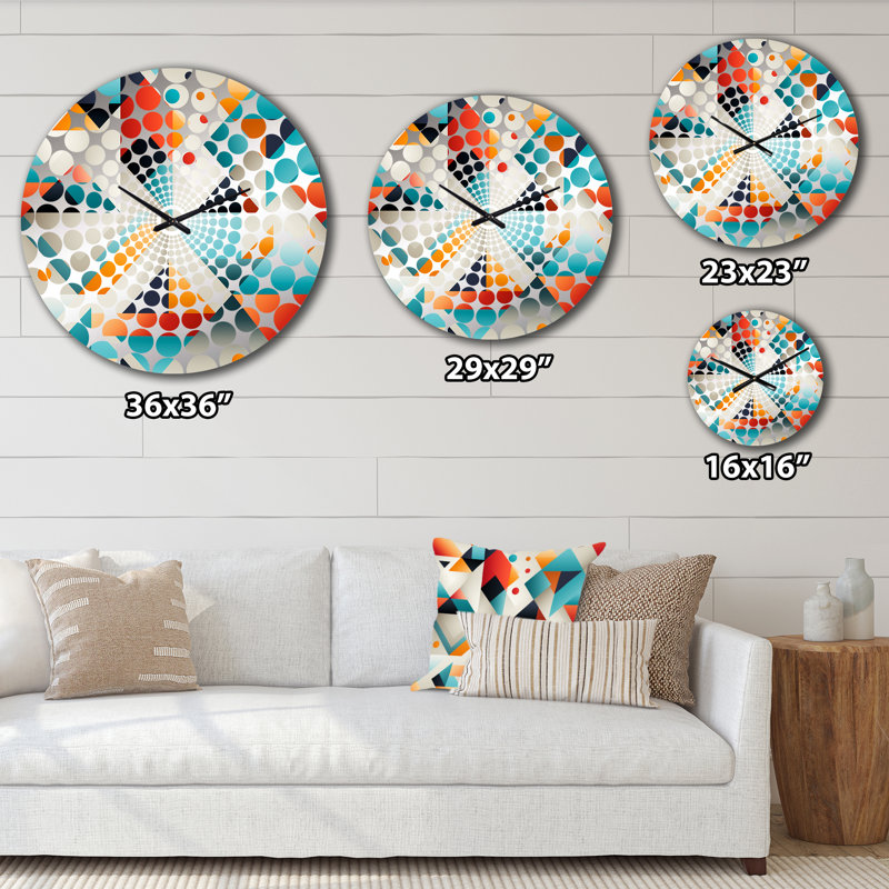 Horloge murale géométrique bleue et orange, Très grand