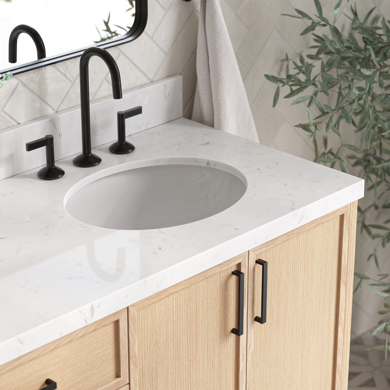 ARIEL Kelly 72 Double Sink Bathroom Vanity with Carrara Quartz Top, Oak