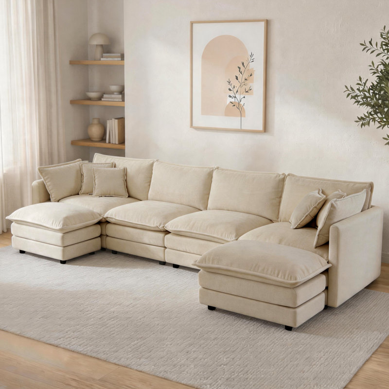 Canapé modulaire en chenille de 146 po avec repose-pieds réversible en L 146 po, 33" H x 146.8" W x 34.2" D