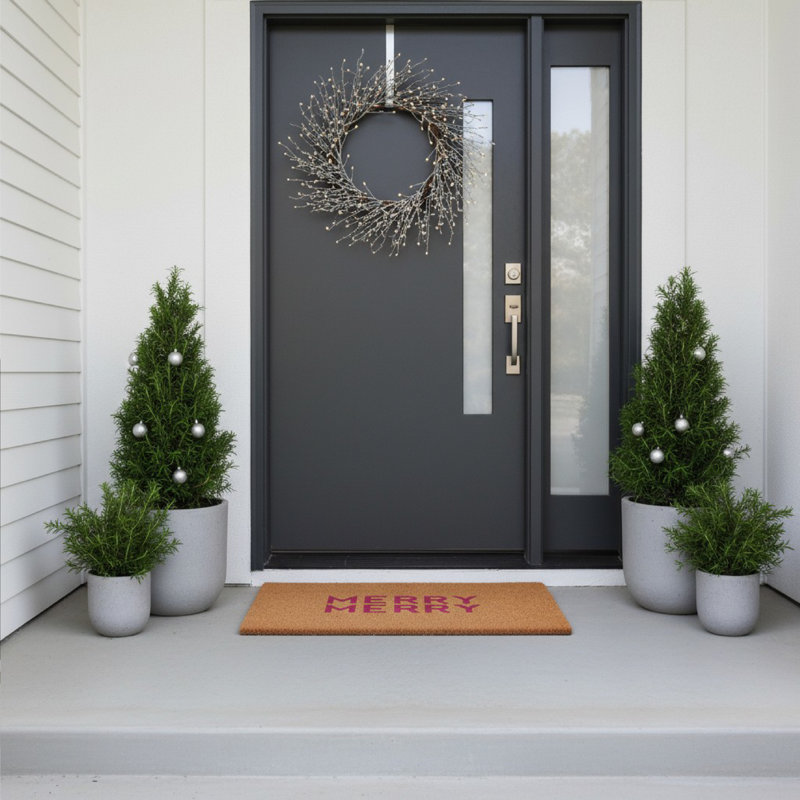 Pink Modern Merry Doormat 17" x 29", 17" W x 29" L, Pink