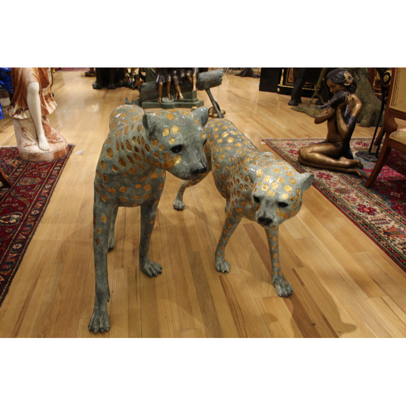 Beus Pair of Golden Plated Cheetahs Statue