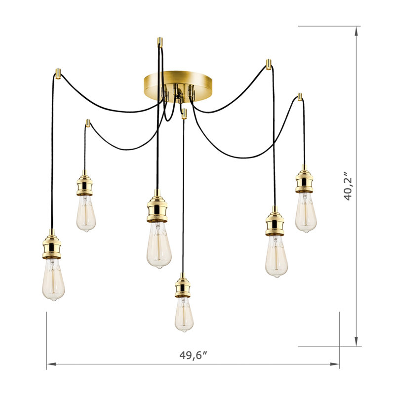 Adjustable Height 6 Lights Metal Body Chandelier, Gold