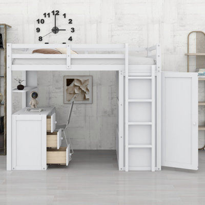 Contemporary Loft Bed with Drawers, Desk and Wardrobe