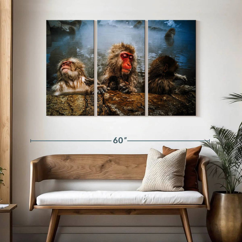 Brampt Japanese Macaque Monkeys, 32" H x 50" W