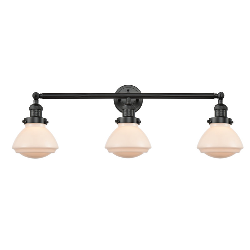 Chesterville 3 - Light Dimmable Vanity Light, Matte White, 6 Watt Vinage LED Bulb, Black Antique Brass