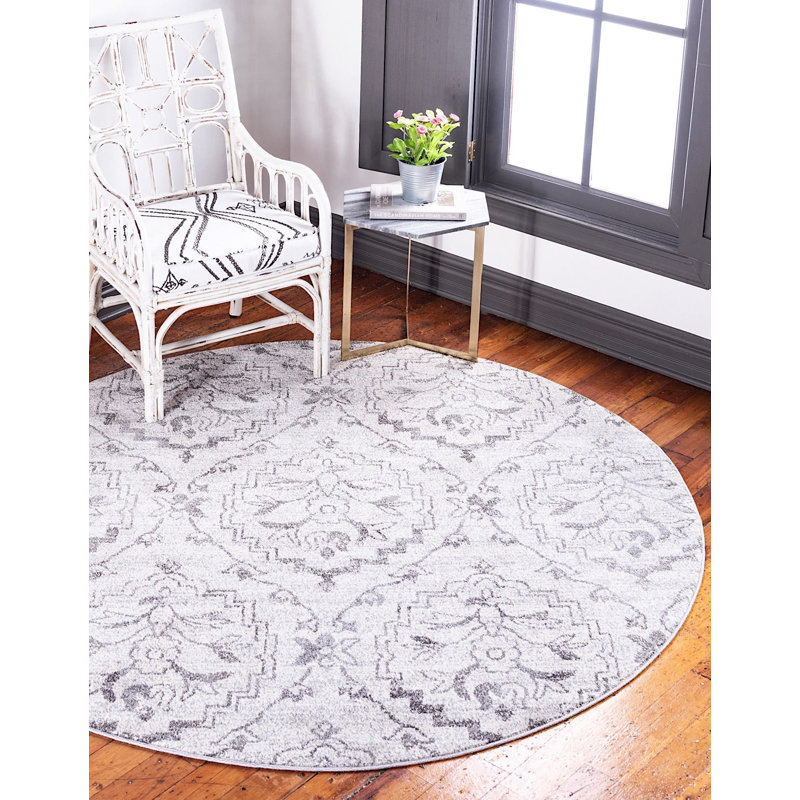 Tapis de couleur os à motif géométrique jacquard, Rond 6 pi