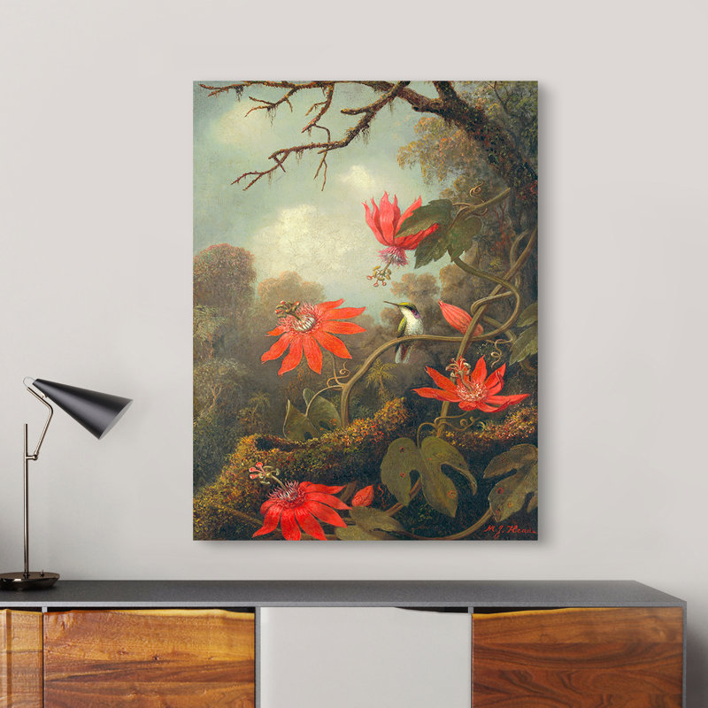 Hummingbird And Passionflowers by Martin Johnson Heade - Wrapped Canvas Art Prints, 100cm H x 70cm W x 4cm D