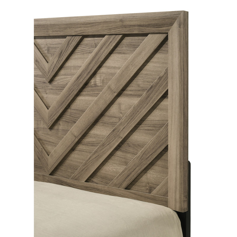 Contemporary Style King Bed With Brown And - Headboard In Warm Wood Finish Style,