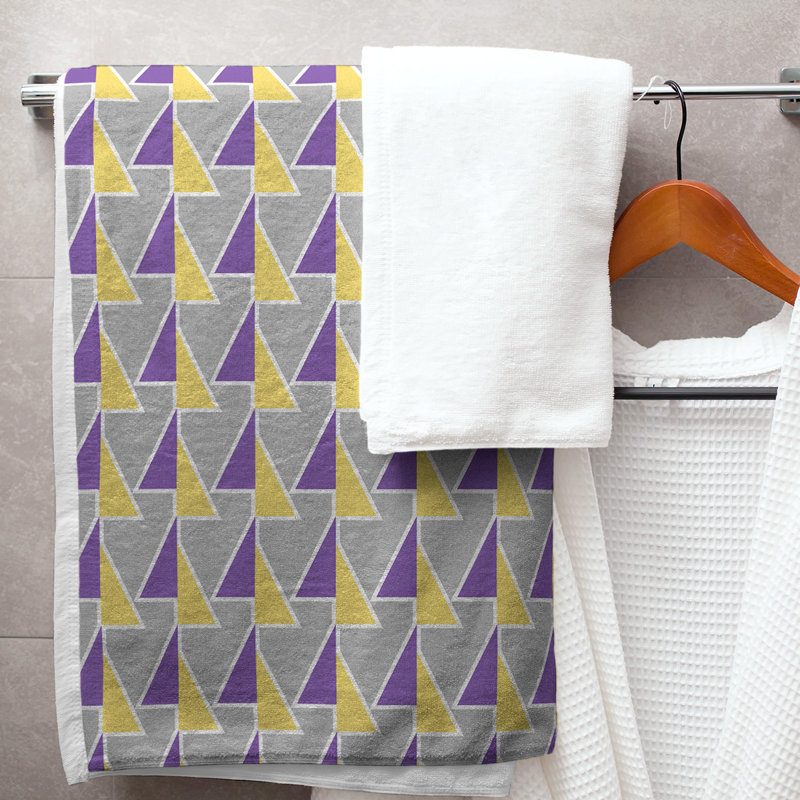 Serviette de bain à flèches changeées, Jaune / gris / mauve