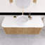 48 po Meuble-lavabo mural flottant à simple cuve en bois naturel avec plateau en marbre artificiel blanc-535989327
