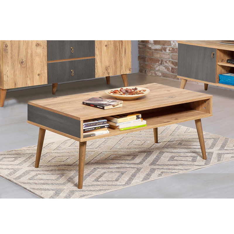 Table basse avec rangement Benesh, Chêne / gris