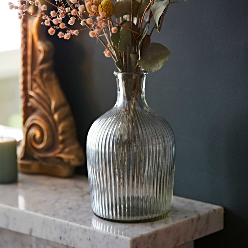 Large Rippled Glass Bottle Vase