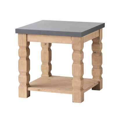 Square Rustic Side Table, 23.8X23.8X24", Concrete Surface & Fine Wooden Frame, Contemporary Homeware Wood Appeal, Home Decor Piece