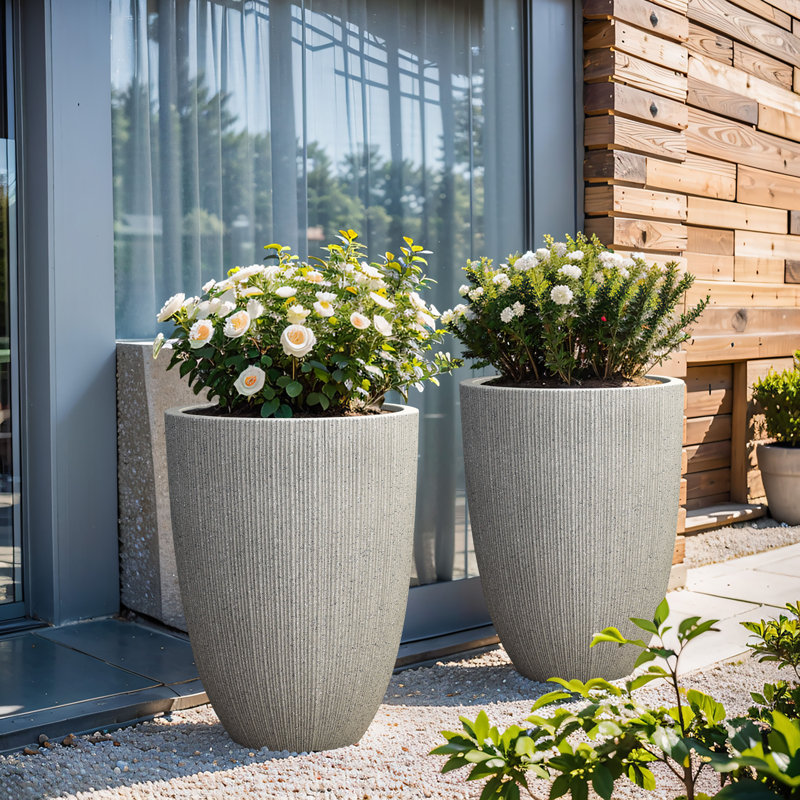 Ensemble de pots à fleurs ronds en plastique 19,2 pouces, Gris