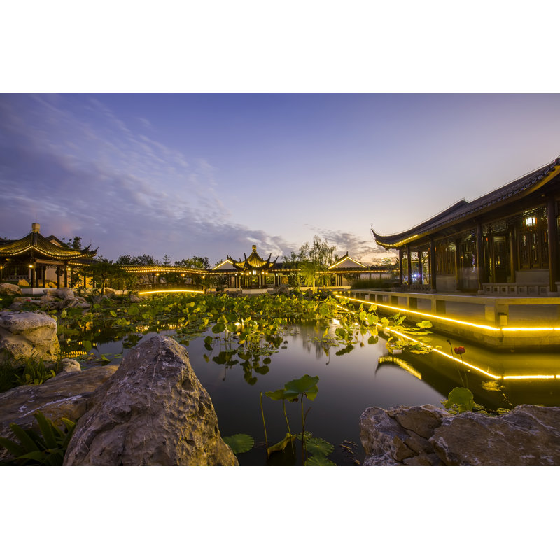 Night At Traditional Chinese Architecture, Jiangnan Pavilions by Zhengzaishuru - Wrapped Canvas Print
