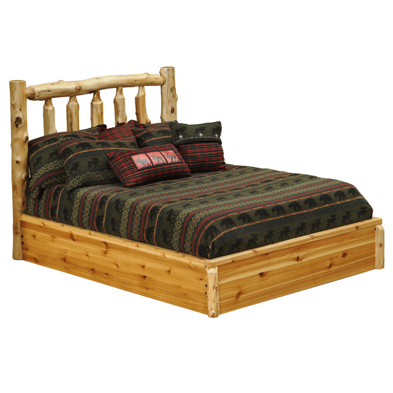 Fireside Lodge Cedar Log Traditional Platform Bed - Cal King - Natural, Traditional Cedar, California King