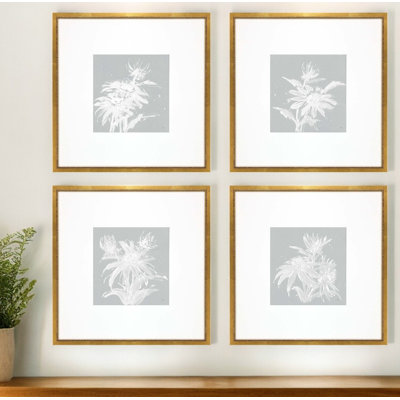 HomeRoots " Set Of Four Echinacea Gold Framed Print Wall Art " 4 - Pieces