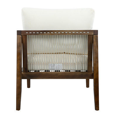 Chaises club d'extérieur (ensemble de 2), structure en bois d'acacia avec dossier en corde, coussins beiges hydrofuges pour patio / cour arrière / terrasse, brun foncé