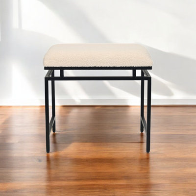 Trion Modern Boucle Upholstered Bench with Black Metal Legs, Cream, 19.5"