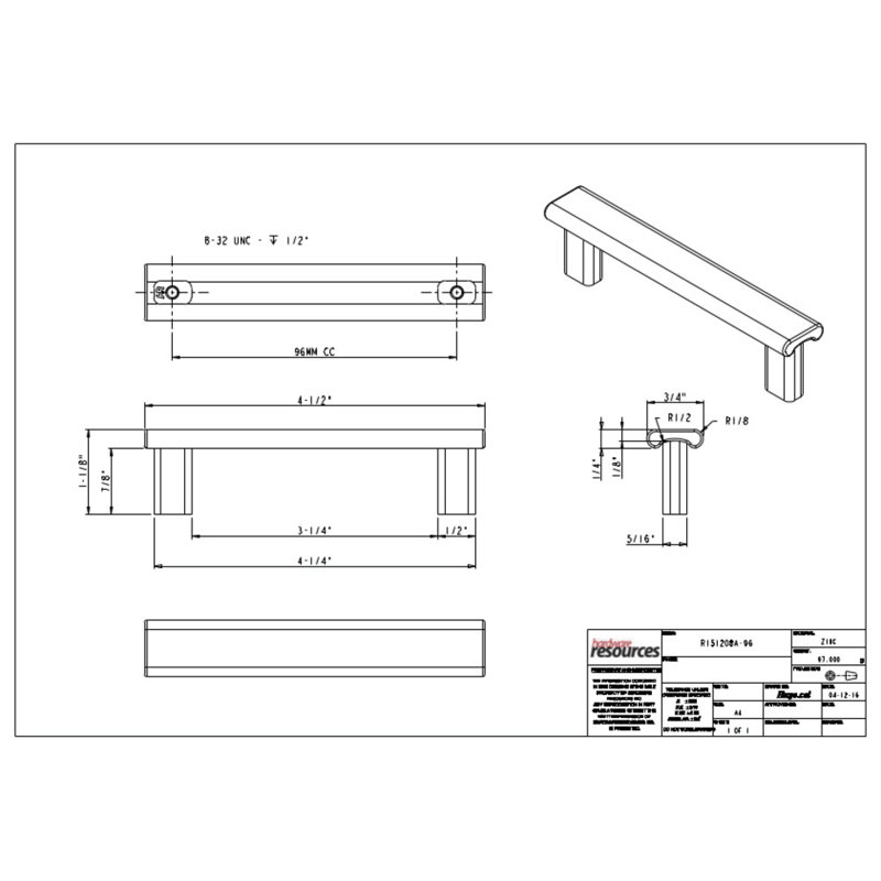 Park 3 3/4" Center to Center Bar Pull, Brushed Pewter