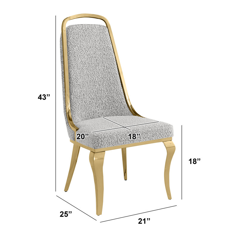 Celia 9-Piece Gold Stainless Steel and Gray Boucle Fabric Dining Set with Clear Glass Top