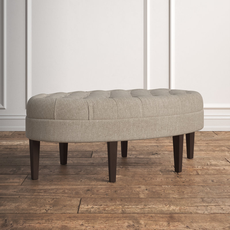 Martin Button Tufted Oval Cocktail Ottoman, Beige Polyester Blend