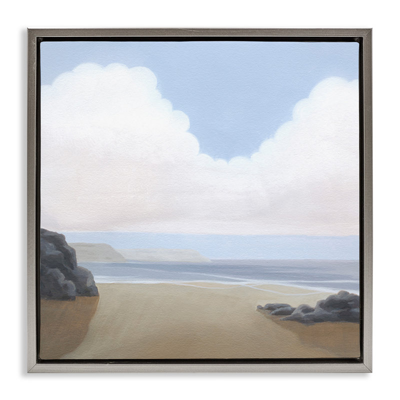 "Fluffy Clouds Over Beach", art mural sur toile flottante par Melissa Wang, H 18 po x l 18 po, Cadre flottant gris lustré