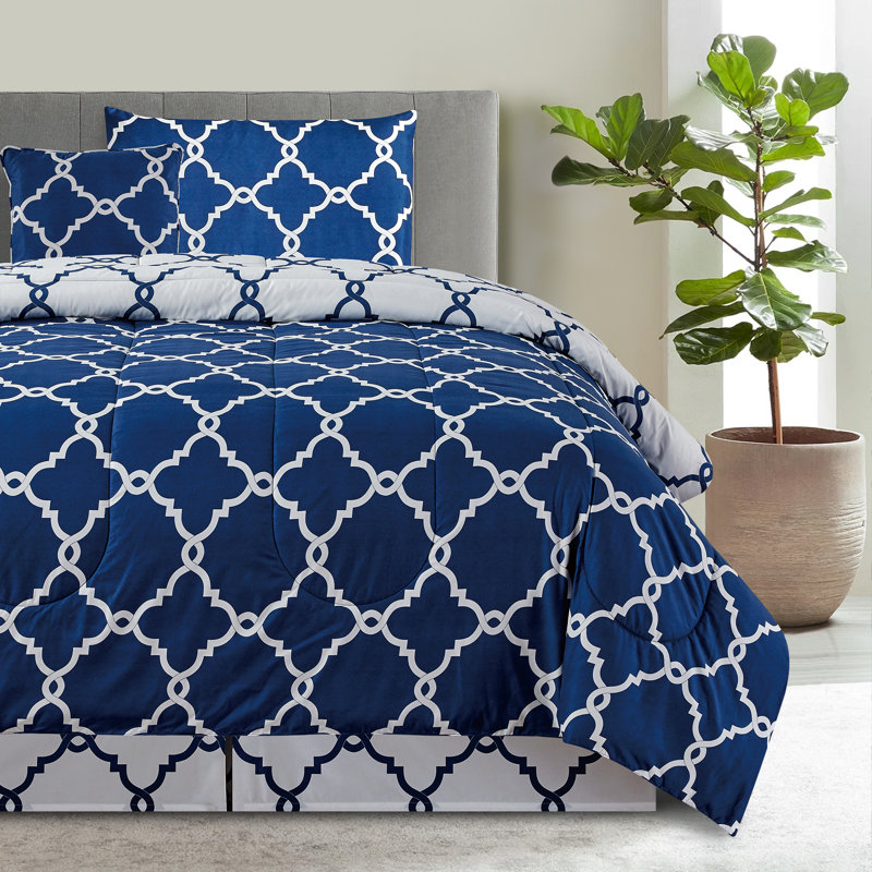  Ensemble d'édredon réversible en duvet synthétique 5 pièces, Édredon très grand, 2 taies et 2 coussins décor