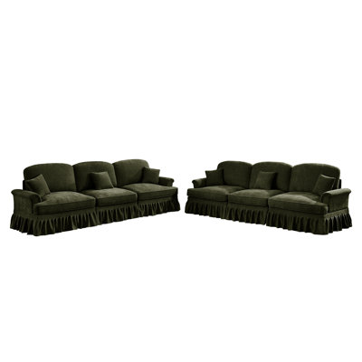 Ensemble de canapé modulaire moderne 2 pièces avec accoudoirs évasés et jupes amovibles